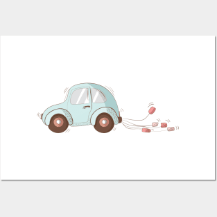 Just married car Honeymoon Couple Matching Gift Posters and Art